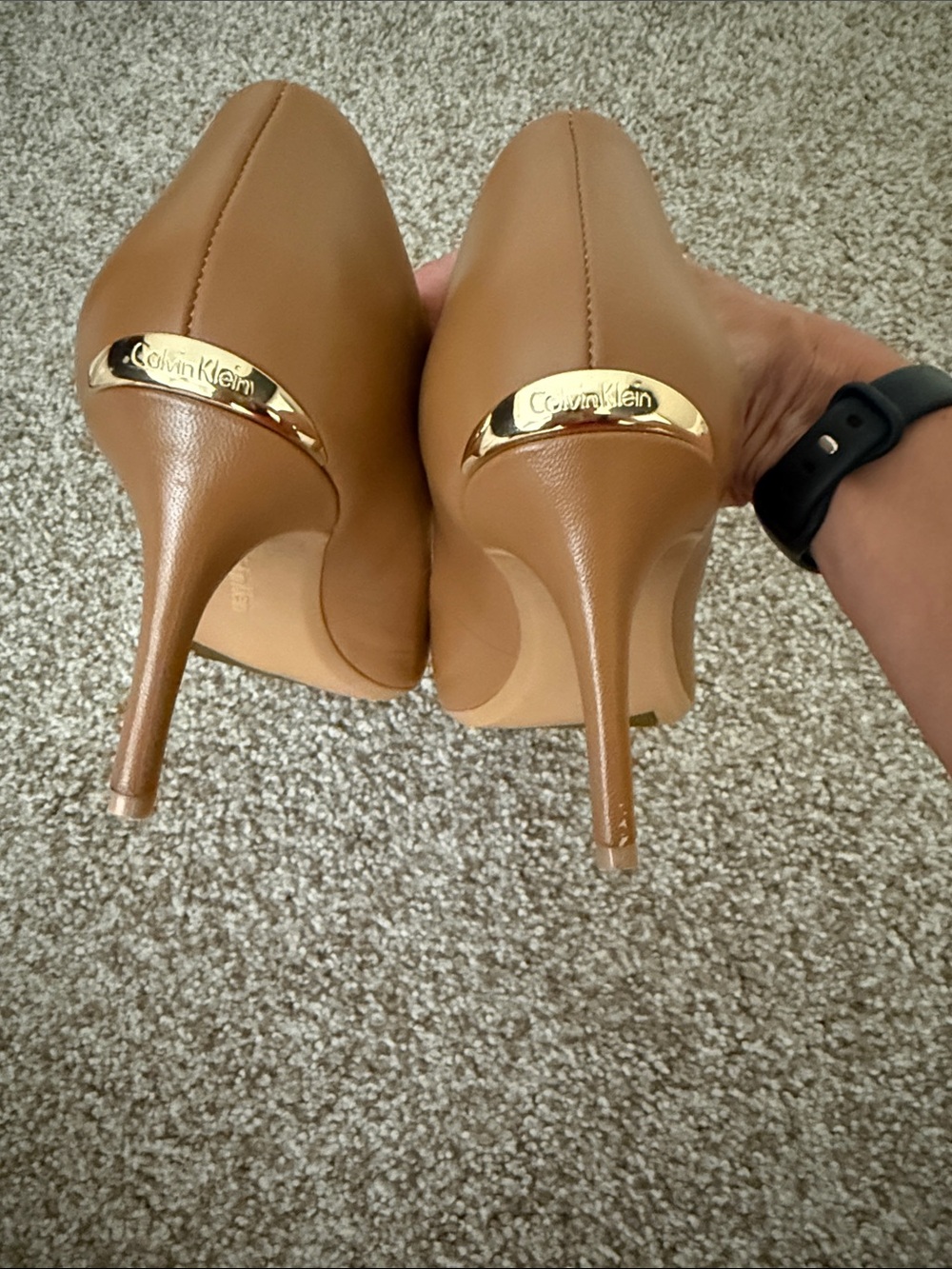 Calvin Klein Tan Pointed-Toe Leather Pumps - Picture 3 of 4
